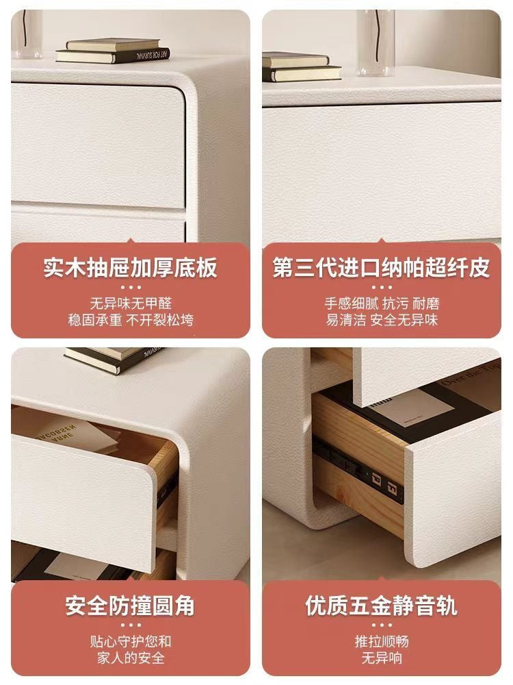 Minimalist modern bedside table, cream style,  new arrival, ultra-slim, three-tier, light luxury bedroom storage nightstand for home use