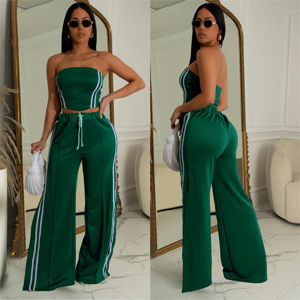 C7056 european and american style summer women's outfit: sexy bandeau top with flowy straight-leg pants - trendy export fashion