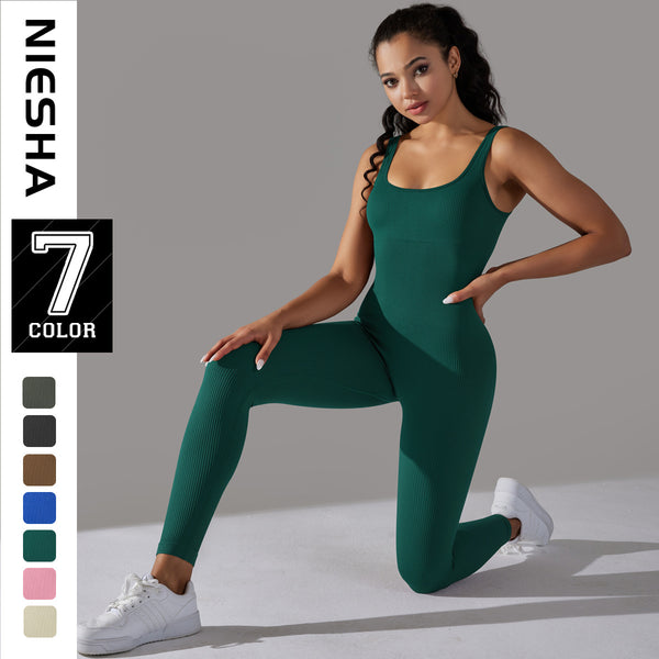 Spring European and American Internet celebrities seamless threaded one-piece yoga suit dance belly slim sports elastic onesie