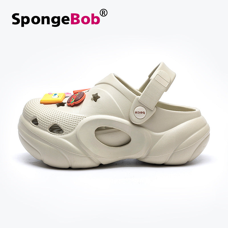 Spongebob squarepants thick sole heightened heel women's summer cool slippers summer outwearnon-sliptoe slippers two-wear beach crocs