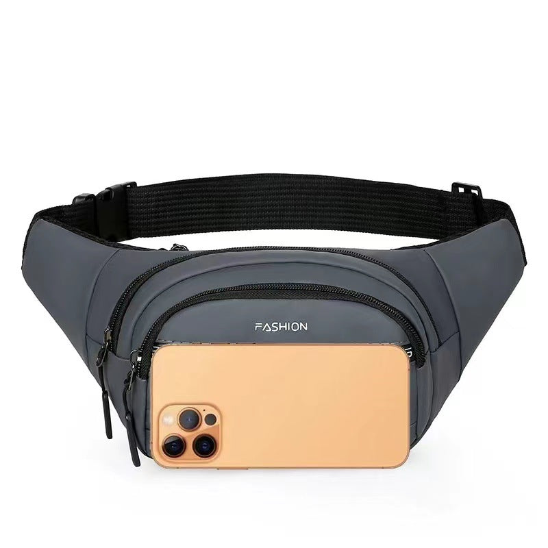 Four-layer fanny pack men's and women's leather film waterproof large-capacity multi-functional messenger mobile phone fanny pack wear-resistant outdoor sports bag