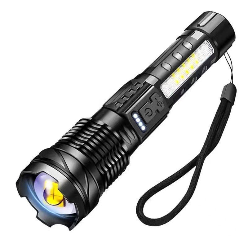 Cross-border explosive white laser flashlight multi-function zoom outdoor warning side light strong light working search flashlight