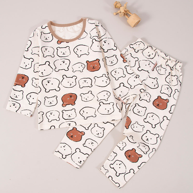 Kids type a autumn clothes and long trousers boys pure cottonintimatessuit girl lycra cotton home clothes pajamas pure cottoncomfortable