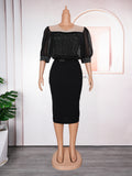 European and american fashion women's workwear elegant bodycon skirt african   plus size tassel dress