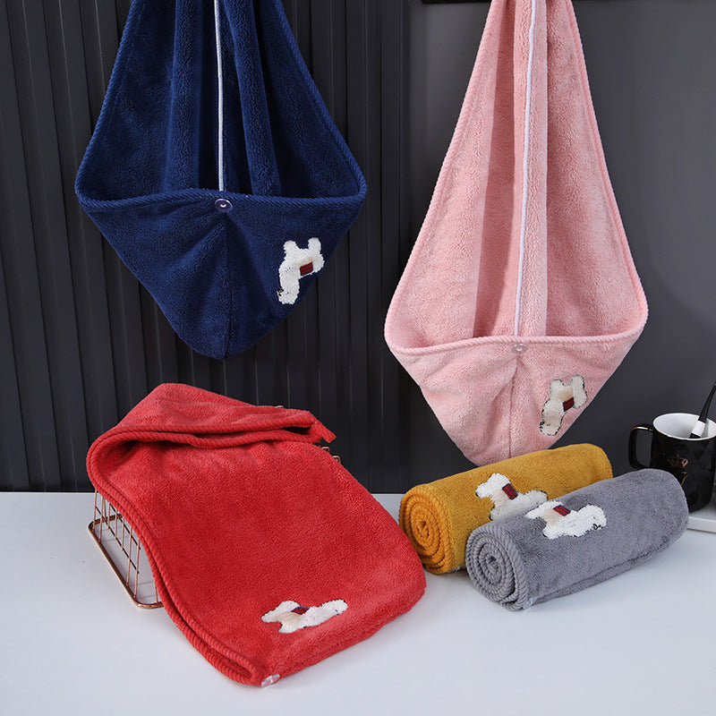 New arrival dry hair cap for women, water-absorbent, quick-drying, cute alpaca thickened shower cap, hair wiping, logo printed, dry hair towel wholesale