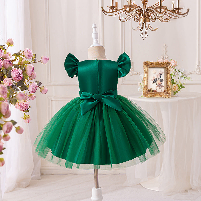 Girls' princess tutu dress flower girl dress kids' piano performance costume host outfit little girl's dress