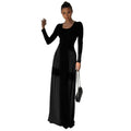 fashion style  fall and winter new arrivalpure color frenchelegancelong sleeves u-neck waist large swing dress wholesale