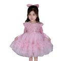 Girls' autumn dress new arrivals : stylish and cute puff sleeve sequin mesh tiered cake dress for little girls