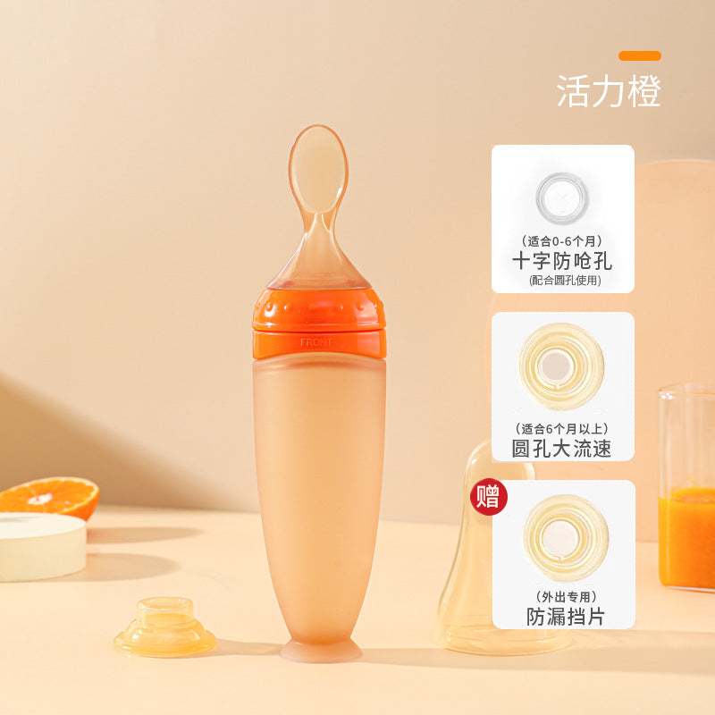 Baby silicone rice cereal spoon, squeeze bottle feeding spoon, soft silicone spoon for rice cereal and baby food supplement tools - wholesale