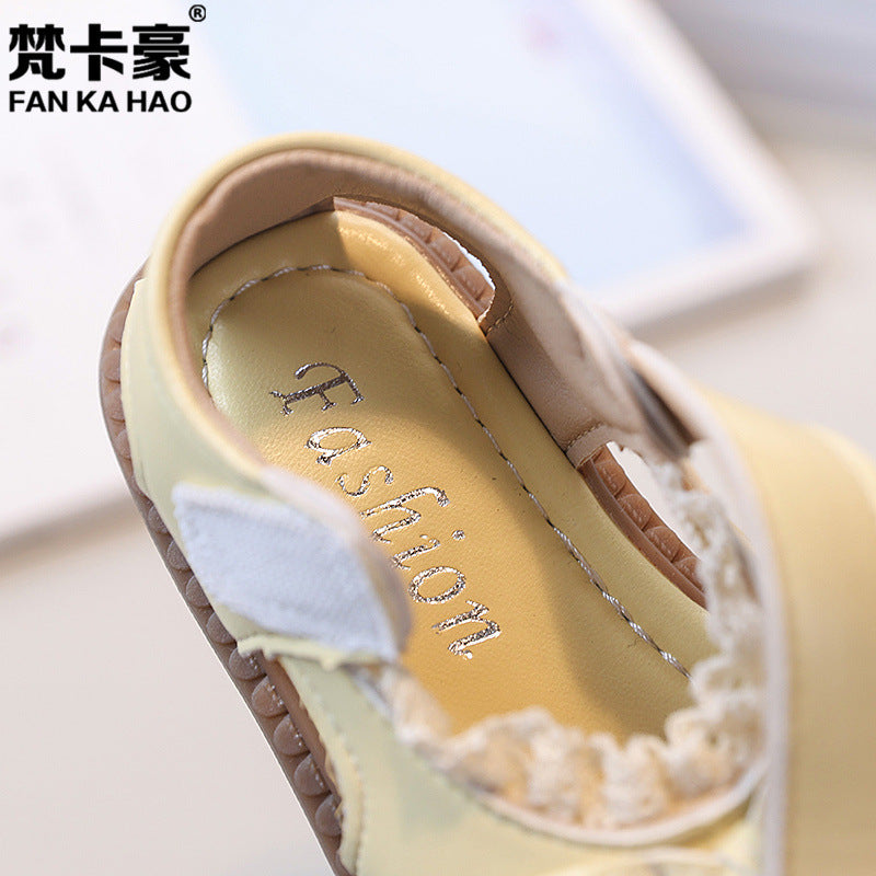 Vancahao kids' soft-soled first walking shoes,  summer new korean style girls' bowknot princess sandals, beach shoes