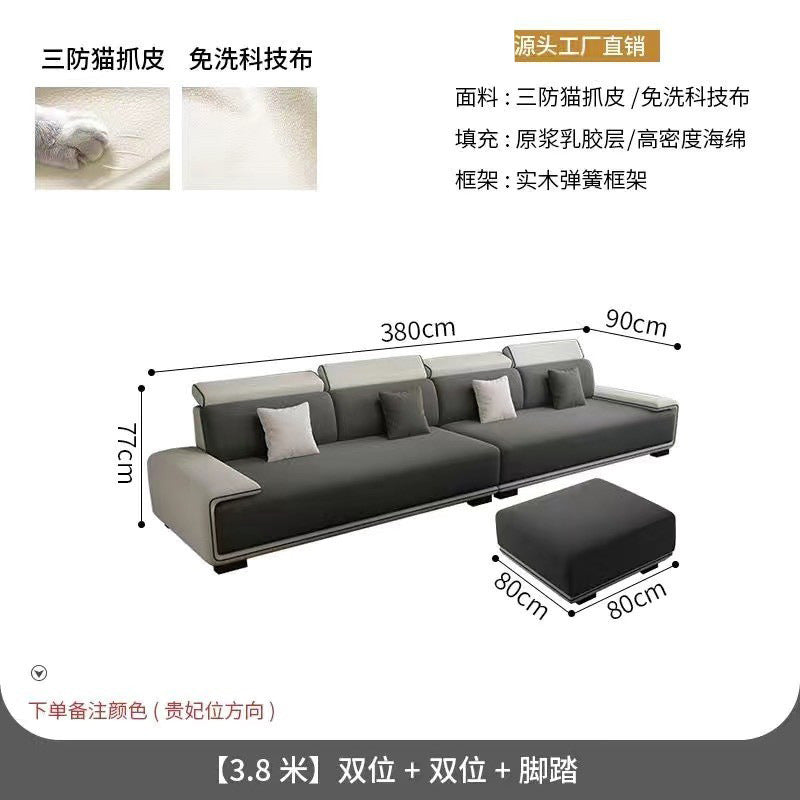 Nordic tech fabric sofa - modern living room set with latex chaise lounge - minimalist luxury for small spaces