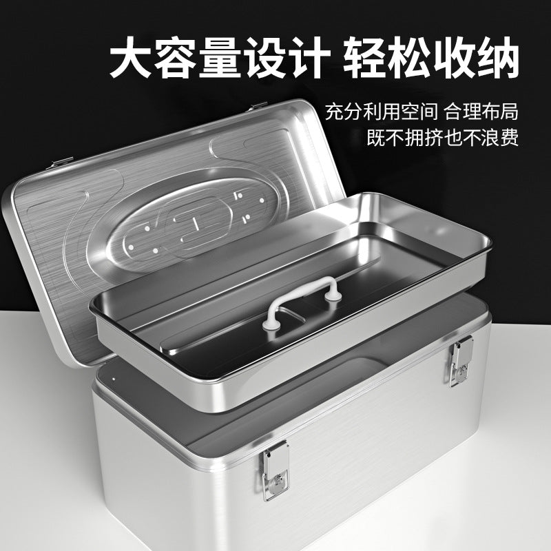 Multifunctional Toolbox Storage Box Stainless Steel Box Suitcase Storage Box Double Layer Extra Thickened Large Tool Box