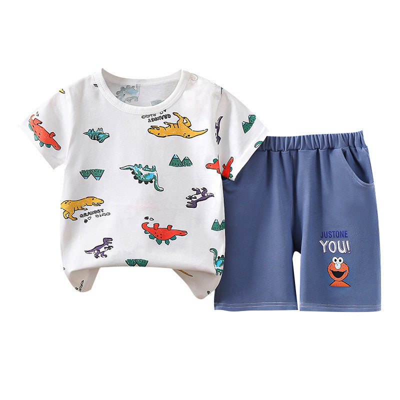 summer kids' short-sleeve set: toddler & children's pure cotton denim casual short-sleeve & shorts two-piece outfit - dropshipping available
