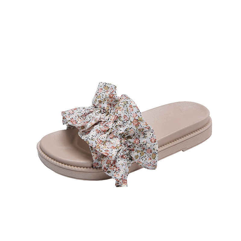 Floral print women's sandals - fairycore style, summer outdoor wear, trendy ins style, 2024 new fashion, height increasing platform beach sandals
