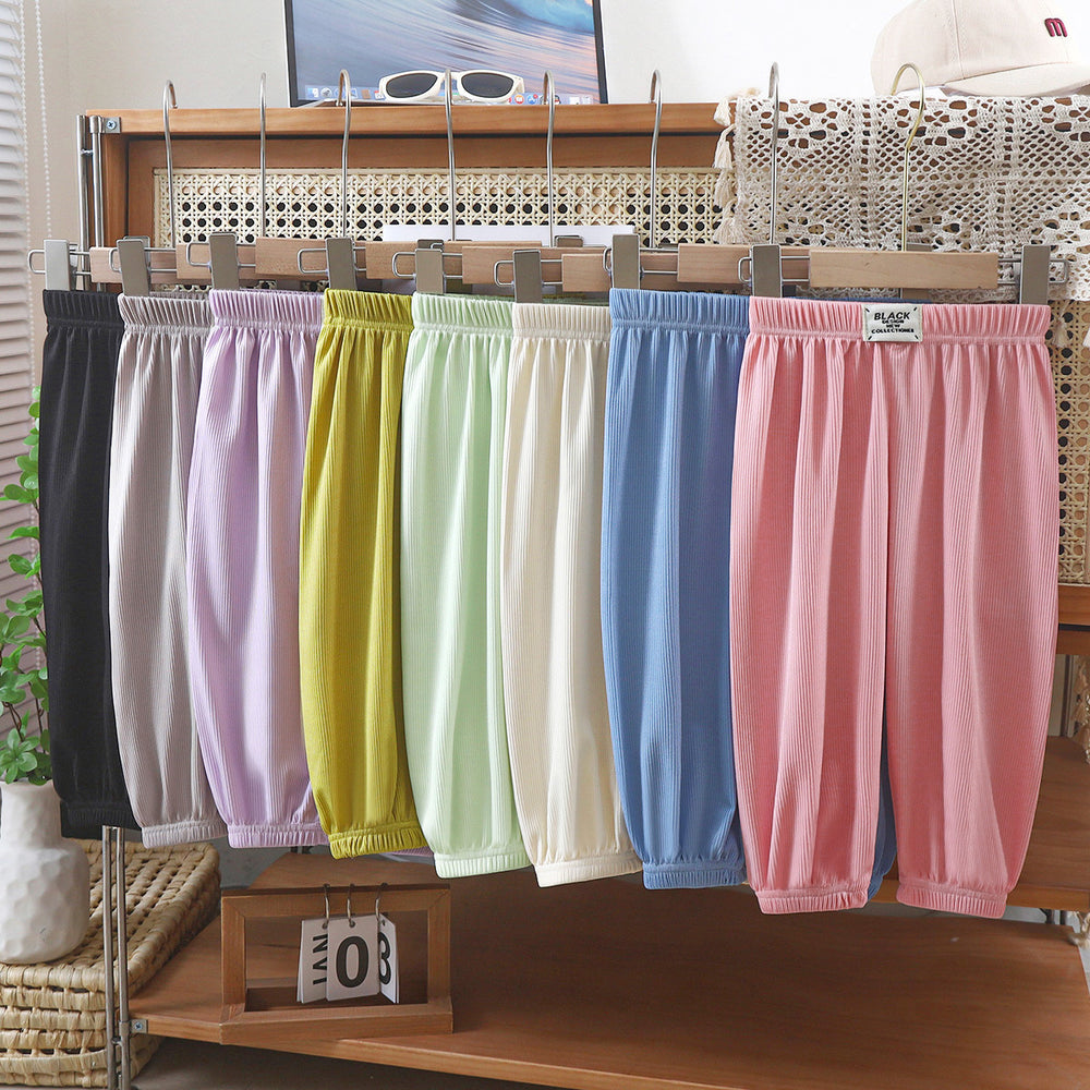 Summerkidsloose pants boys thin bloomers girls ice silk anti-pattern pants baby casual shake nine-point pants