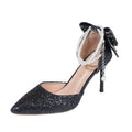 Silver high heel wedding shoes women's stiletto heel 2025 new pointed toe rhinestone bow two-wear beaded chain single shoes