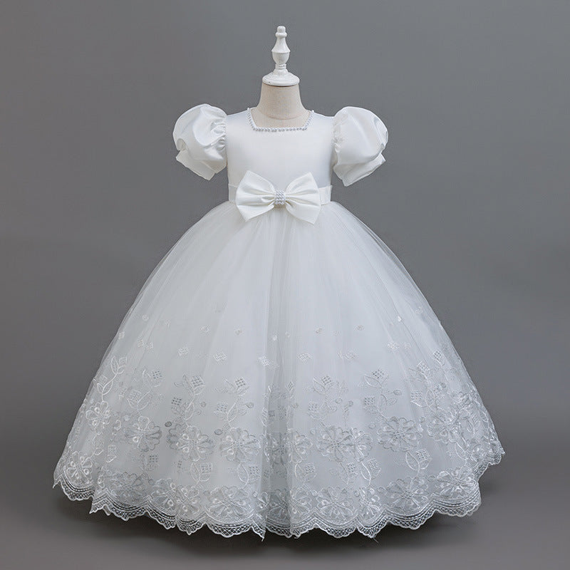Ready-to-ship cross-border girls' dresses: lace-trimmed mesh princess dresses, flower girl gowns, evening dresses, satin high-end wholesale