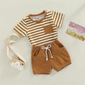 Amazon ins  hot selling baby boy fashion striped short sleeve tops with pocket shorts two-piece set
