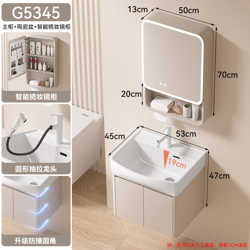 Small apartment bathroom cabinet toilet sink space aluminum storage bathroom cabinet combination ceramic integrated wash basin