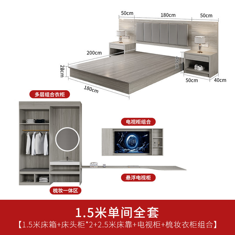 Hotel furniture standard room hotel bed hotel room bed rental house b&b bed double bed box combination cabinet wardrobe