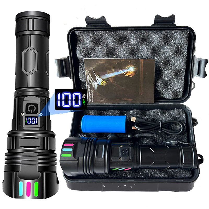 Cross-border new white laser flashlight TYPE-C rechargeable zoom digital display with fluorescent strong light remote light led flashlight