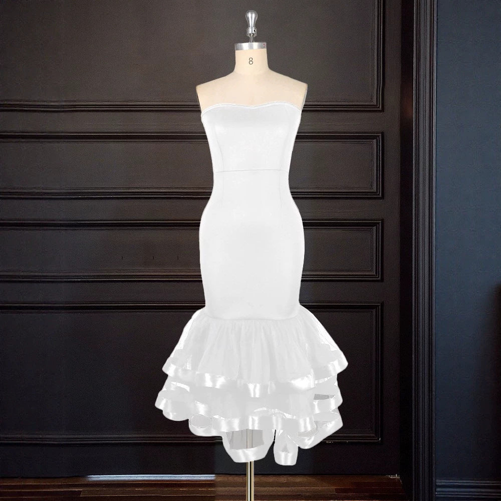 A41453tube top mesh hip skirt, multi-color optional cake fishtail party dress party dress