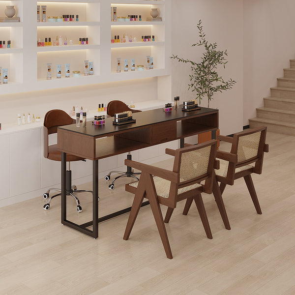Retro style manicure table and chair set Japanese marble manicure table Internet celebrity nail salon special wood manicure table