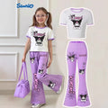 wholesale girls' flared pants set, fashionable spring, summer, and autumn sanrio short-sleeved long flared pants set for girls