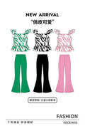 Summer girls' outfit for export: unique zebra print flutter sleeve ruffle top and high-waisted flare pants two-piece set