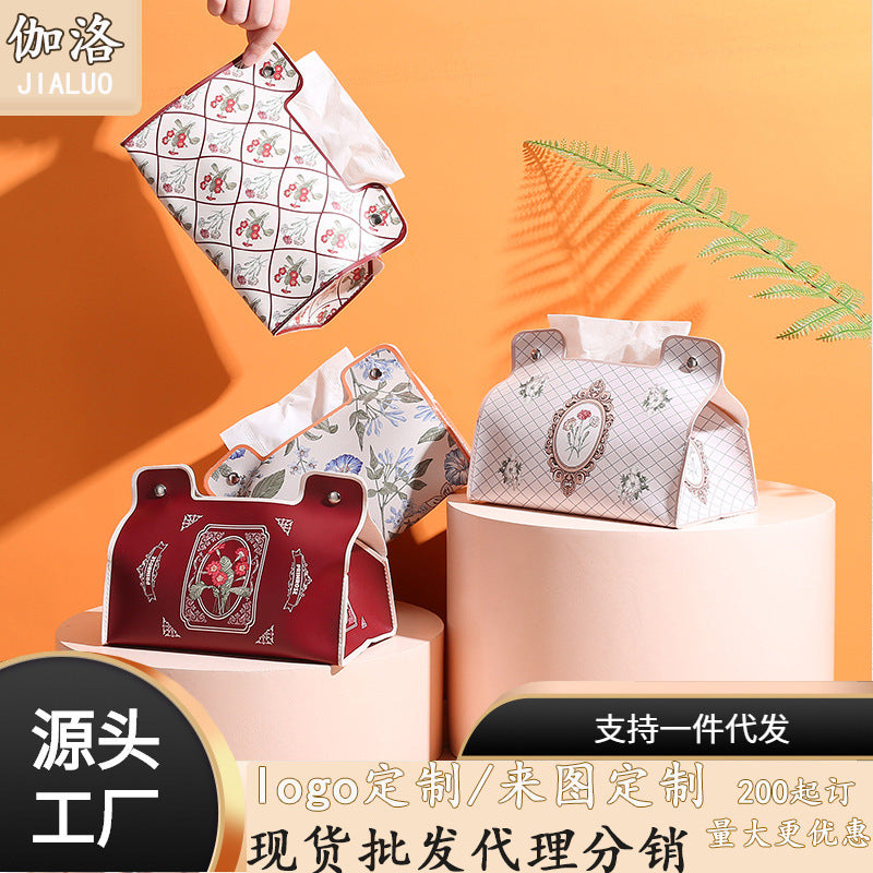 New retro flower tissue box, premium living room, restaurant, dormitory, office, multi-functional pumping carton, car pumping box