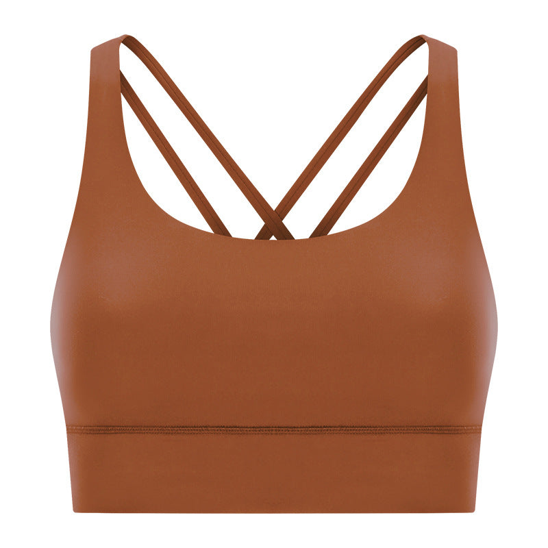New arrival cross back yoga bra double-sided brushed nude high-strength bubble wrap push-up sports intimatesdw002