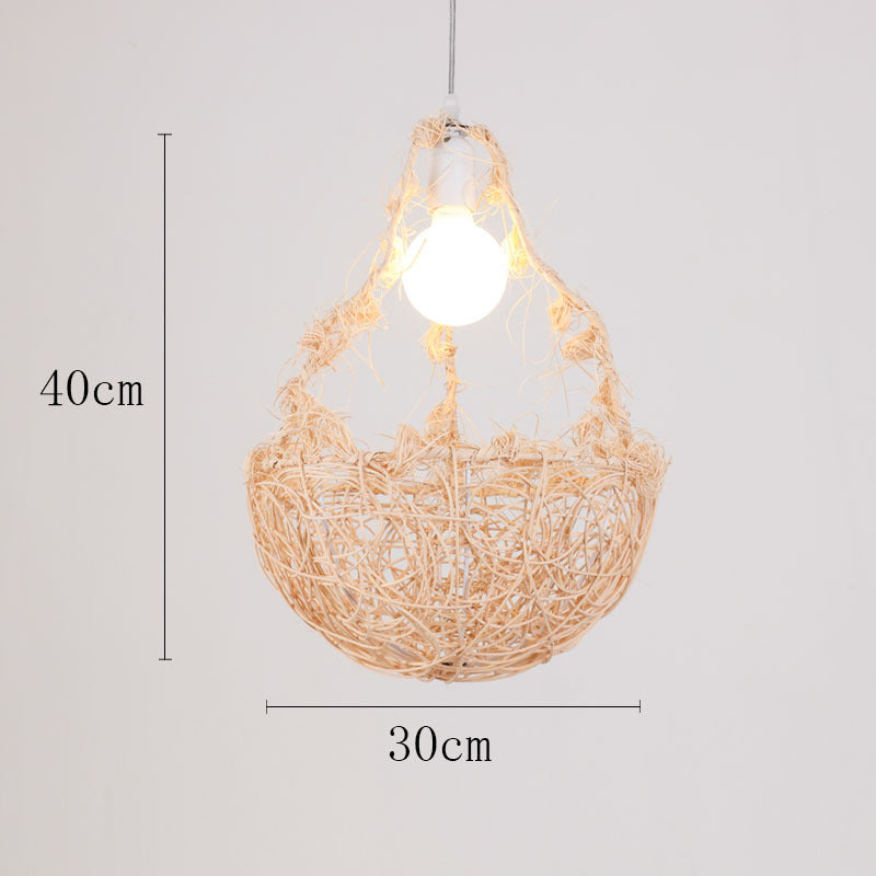 Vintage rattan straw hat chandelier rattan art round bird's nest Chinese pastoral hotel restaurant agritainment bed and breakfast straw hat lamp