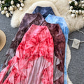 K-style tie-dye ruffles a-line skirt for women summerhigh waistslimming lookasymmetricalelegant mid-length skirtwork clothing