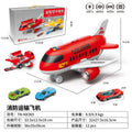 Kids' ejection transforming airplane storage toy set - alloy car, realistic fire truck, construction vehicle, police car, and transport helicopter for boys