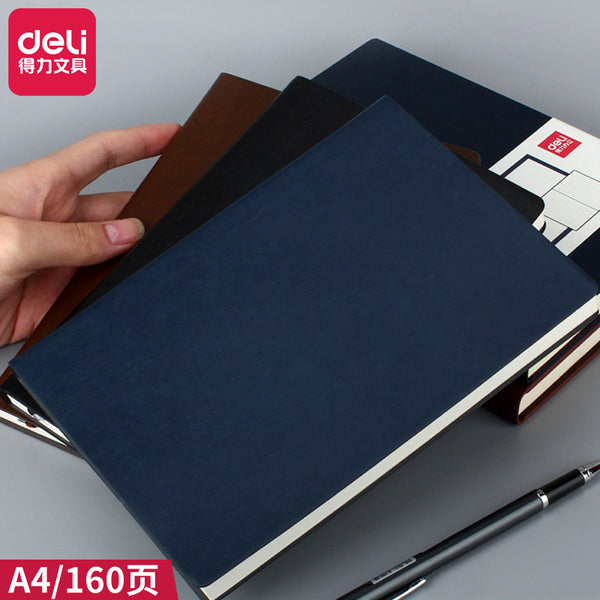 Deli Stationery 3306 Notebook PU Leather Book Large 160 Books Thickened A4 Business Office Notepad