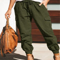 export european and american women's clothing pure colorcasualfashionflap pocket pantsworkwearpants