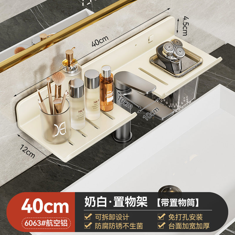 Space Aluminum Milk White Toilet Wash Sink Wash Sink Bathroom Shelf Mirror Front Faucet Storage Shelf Wall Hanging