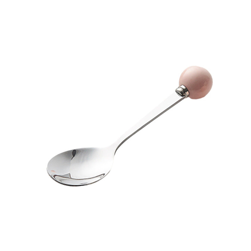 Accessible luxury ceramic ball fruit fork for home stainless steel spoon multi-purpose dessert spoon good-looking glazed pastry fork