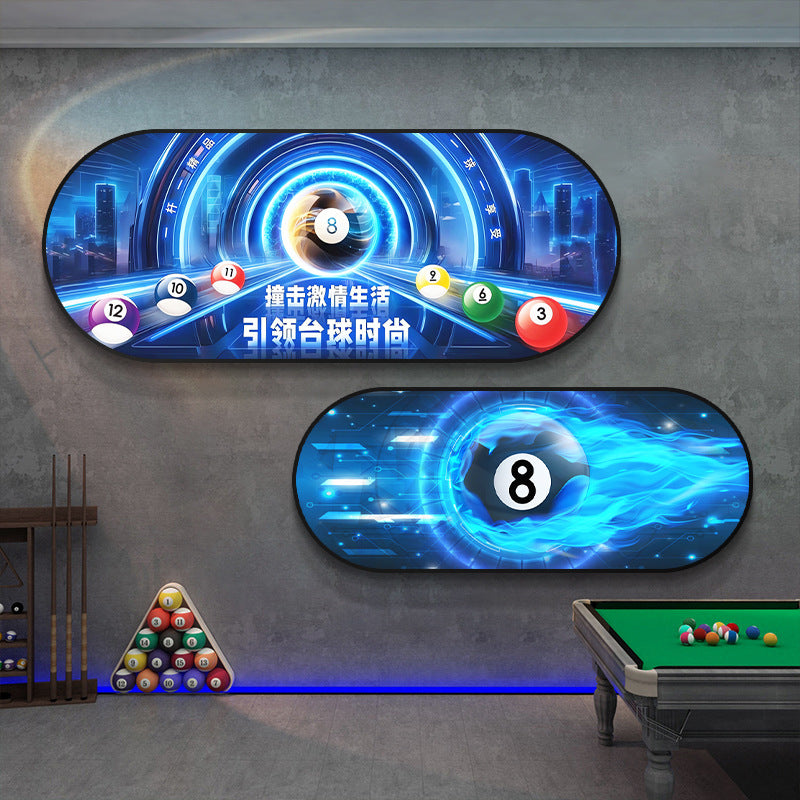 Billiards hall decorative painting black eight ball wall luminous hanging painting chess and card billiard room club bar led star light