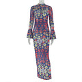 European and american style cross-border retro fashion women's bodycon print mini dress with cutout round neck and flared sleeves