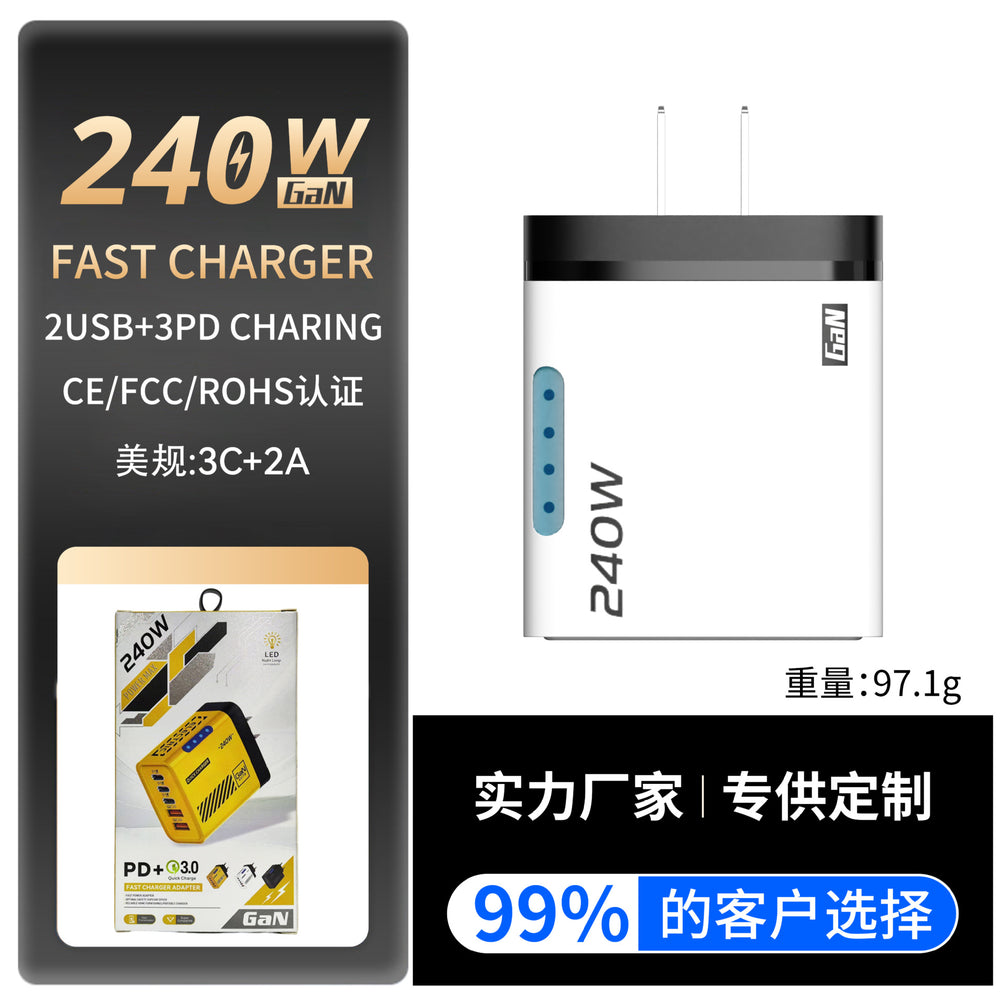 240w 3pd charger with led display + dual usb multi-port charger, us/eu plug, compatible with apple and huawei devices