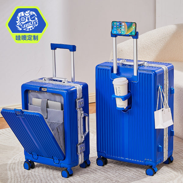 Wow, customized gift LOGO, a printed suitcase, 20-inch boarding case, explosion-proof and anti-drop aluminum frame trolley case bag.