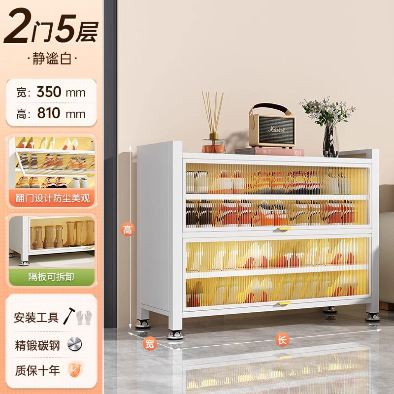 Steel shoe cabinet for home, all-in-one entryway cabinet, multi-layer large capacity storage cabinet, metal dustproof shoe rack