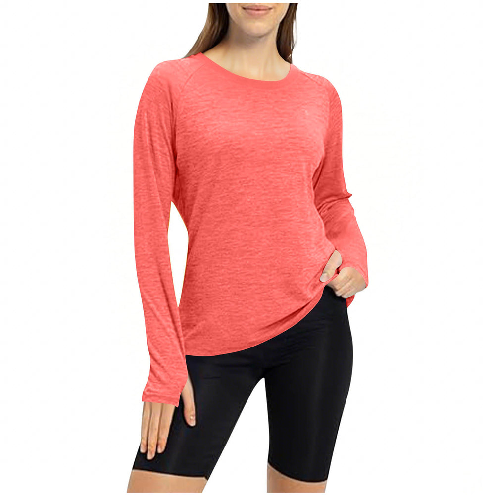 cross-border round neck finger sleeve yoga long sleeve training running sports top t-shirt for women