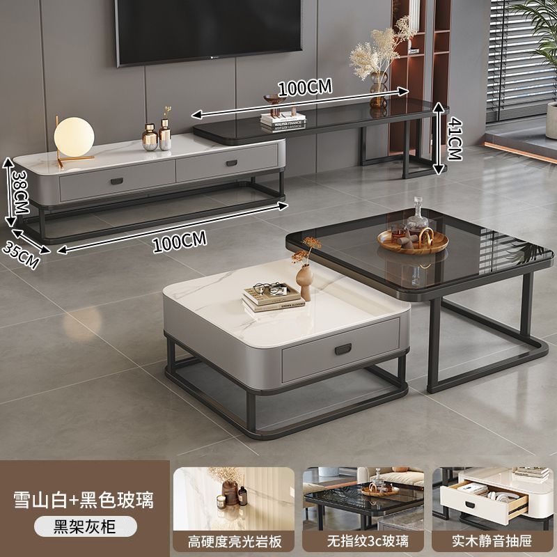 New nordic rock slab solid wood coffee table, modern minimalist marble coffee table for living room, small apartment italian style square side table