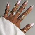 European and american cross-border fashion light luxury niche floral ring hollow design geometric line 10-piece ring set
