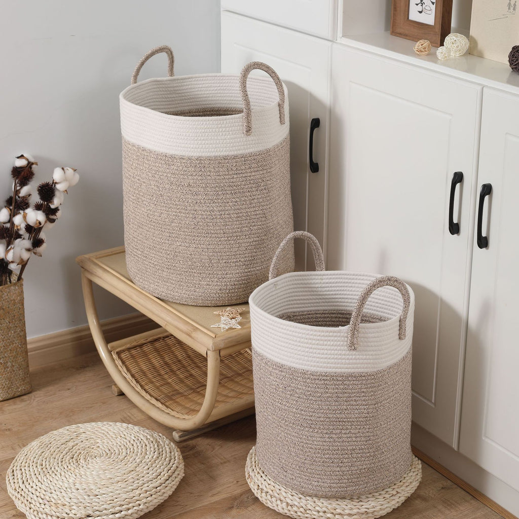 Japanese cotton rope woven storage basket round sundries storage box cotton thread with handle dirty clothes basket toy basket finishing basket