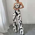 cross-border european and american women's clothing: new summer fashionable and elegant sleeveless printed wide-leg jumpsuit for work and casual wear