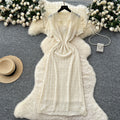 Korean retro hollow-out crochet knit dress - women's inner layering cami dress -  summer chic outfit