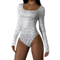 European and american cross-border e-commerce hot seller: summer sexy fashion slim-fit printed round neck long sleeve women's bodysuit